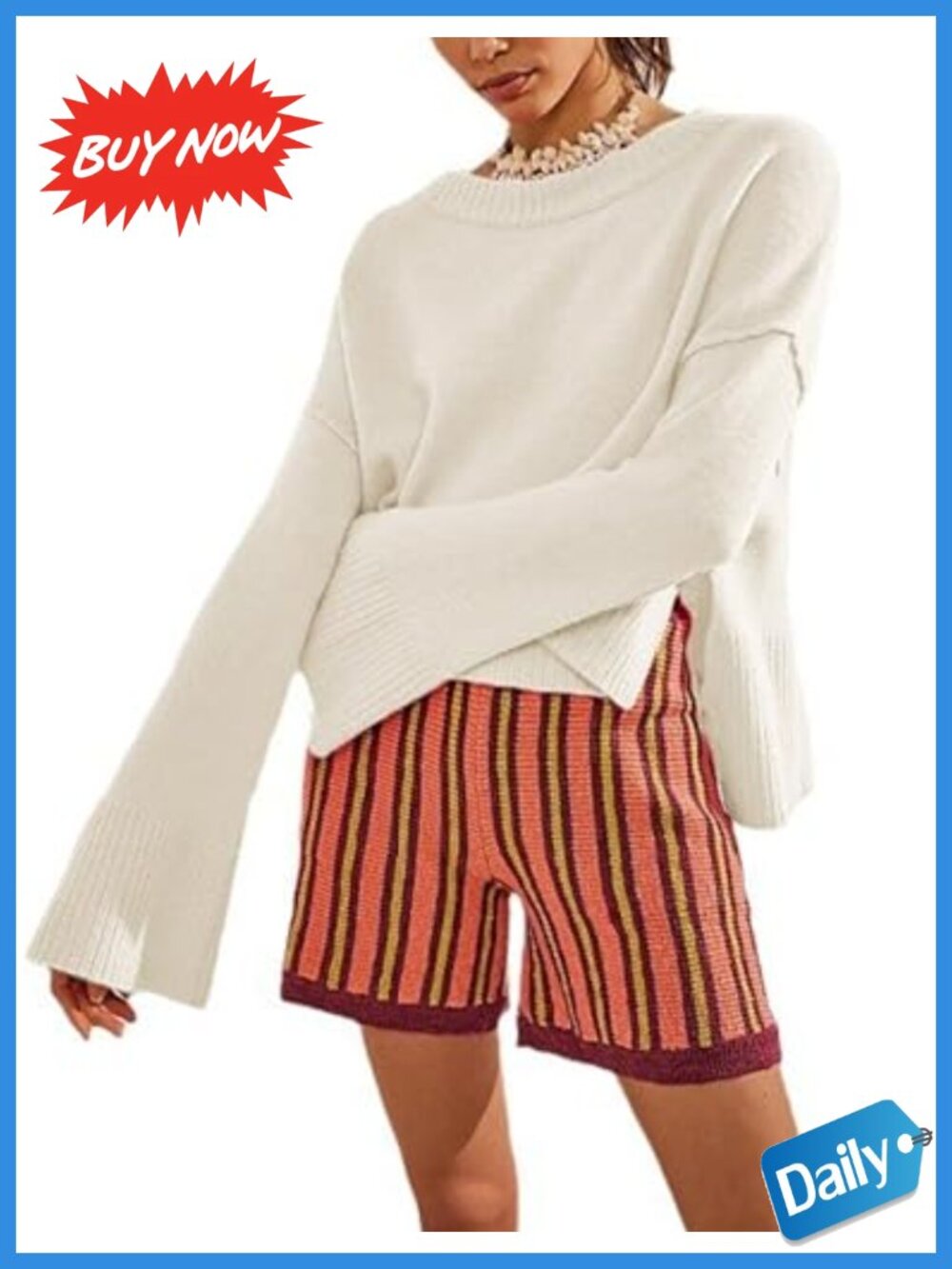 Oversized Cropped Knit Pullover Sweater Casual Fall Long Sleeve Top